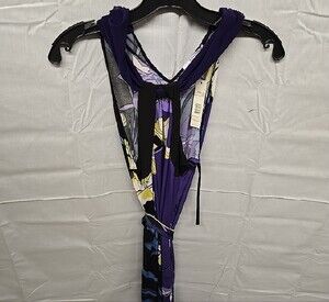 New Tahari Purple Floral Maxi Dress with Yellow Accents Large